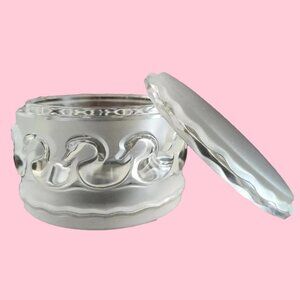 Lalique Signed Frosted Crystal Canards Ducks Swans Vanity Jewelry Box With Lid